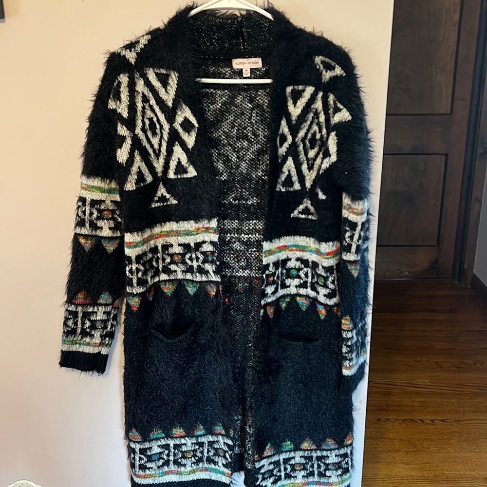 Sequin Hearts Black Designed Sweater Jacket Style .Sz M